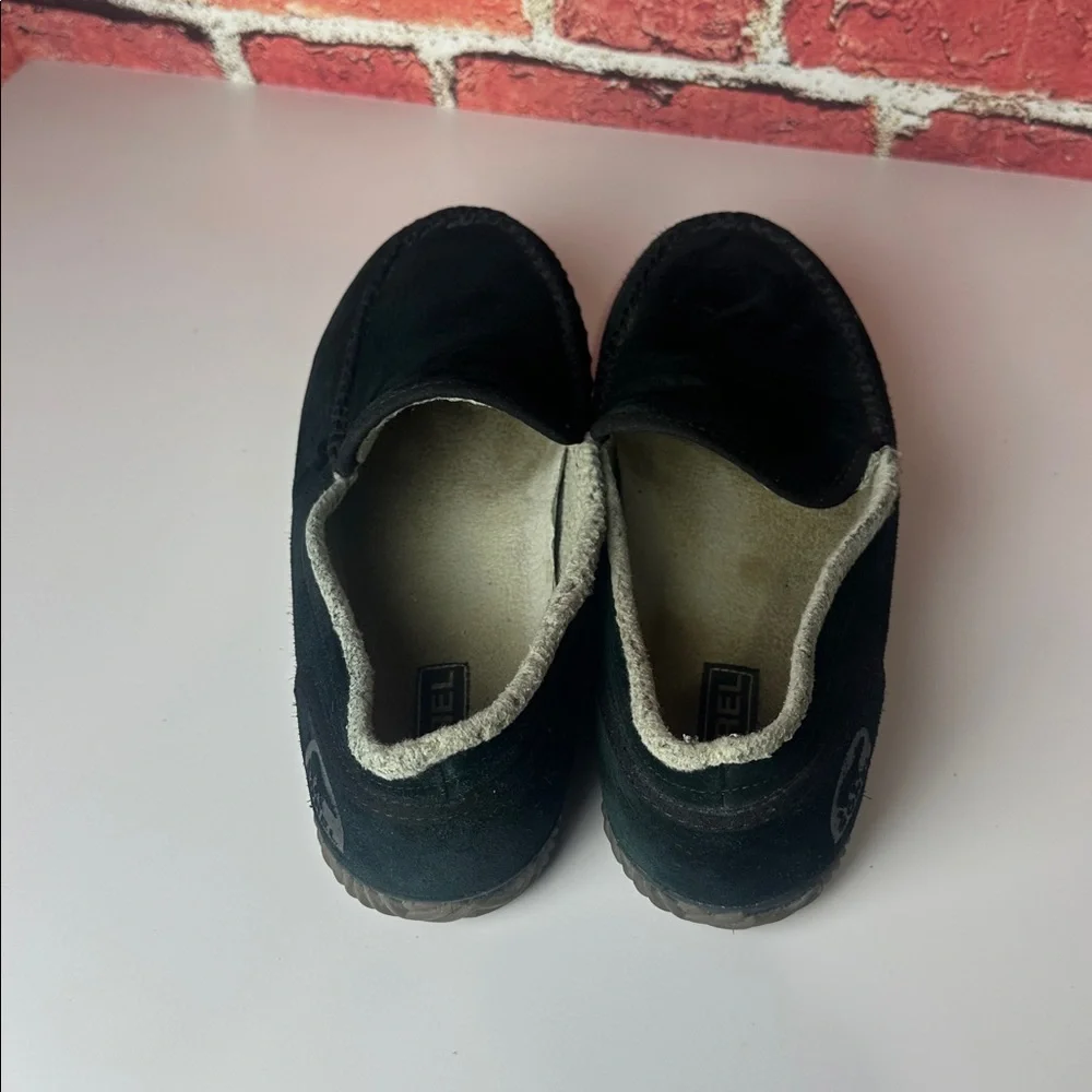 Sorel Men’s Slip-On Shoes Size 10 Black Suede Sherpa Lined Comfort Loafers